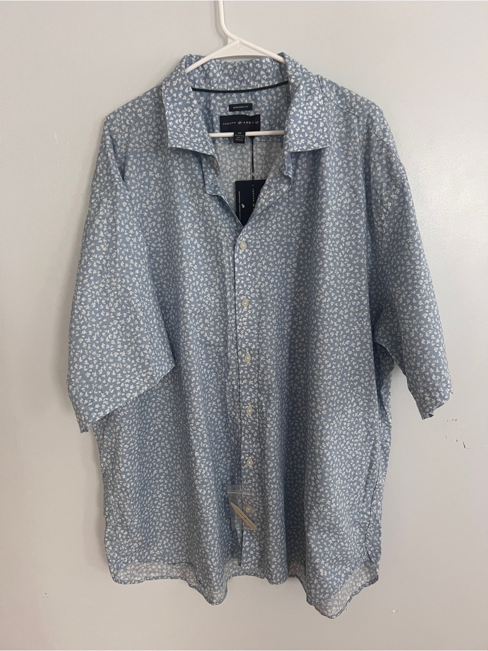 Joseph Abboud Big + Tall Light Blue Floral Short Sleeve Button-Down Shirt
